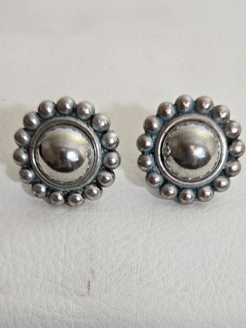 Sterling Silver Beaded Disc Stud Earrings - Silver